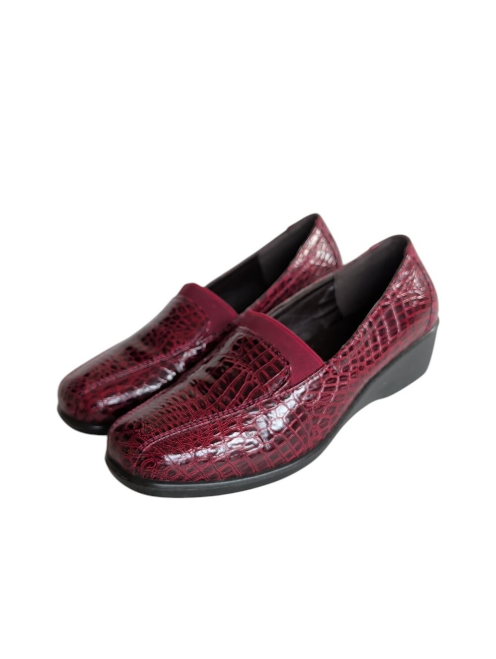 Rasolli Patent Leather Crocodile Print Wedge Slip-On Loafer 7 Burgundy Red Black